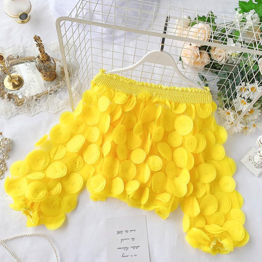 Three-Dimensional Flower western Style Puff Sleeve Top