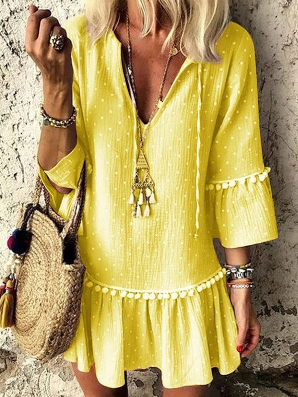 Polka Dot Print V-Neck Autumn Dress