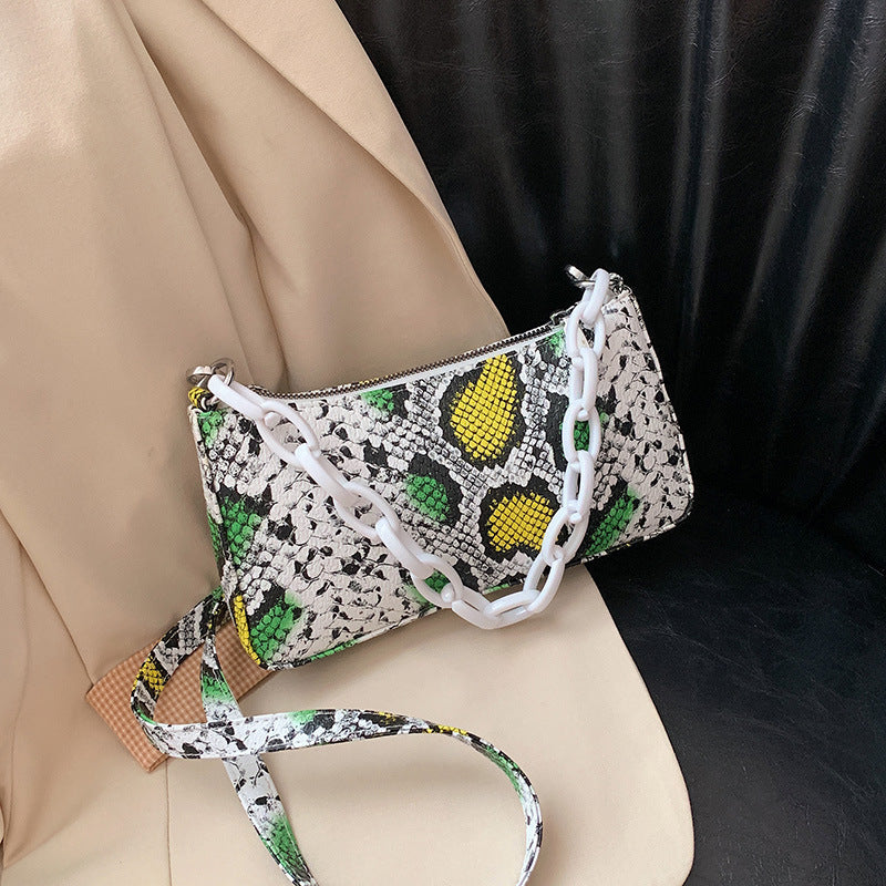 Snake Print PU Shoulder Bag 24x13x5cm