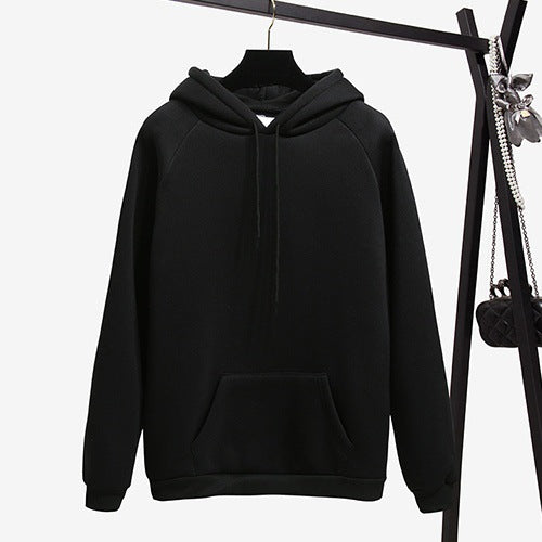 Pure Color Plus Velvet Padded Hooded Sweater