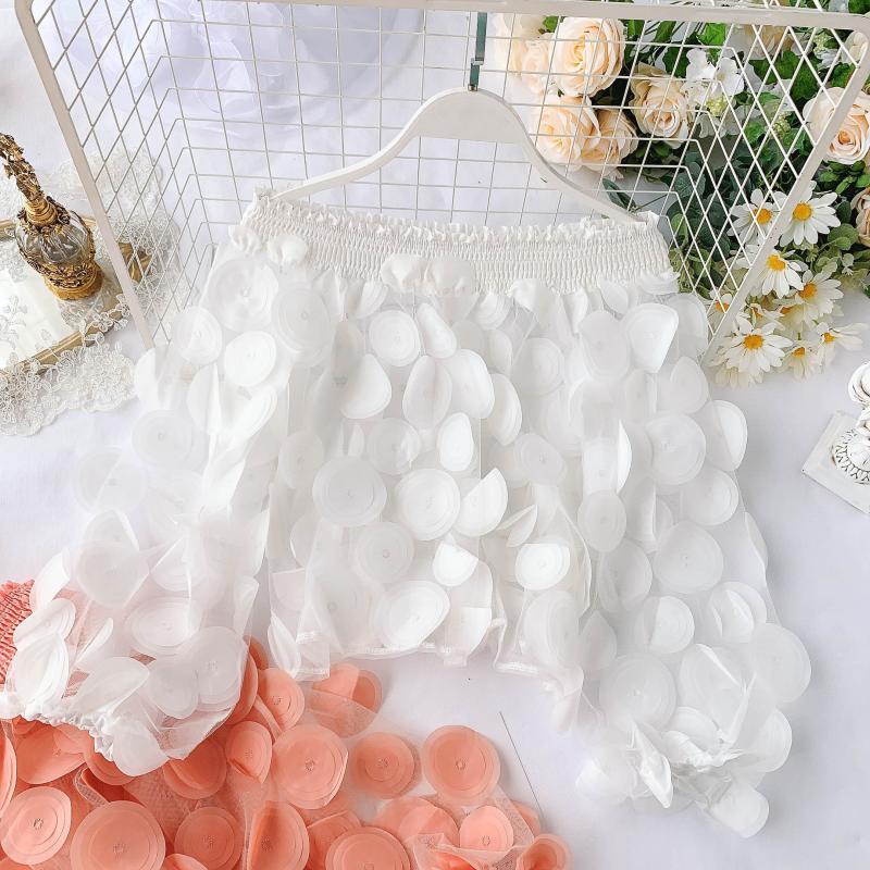 3D Flower Puff Sleeve Cotton Chiffon Top