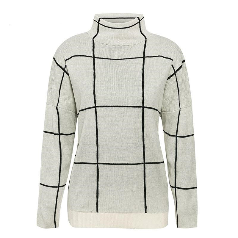 Stand collar check sweater