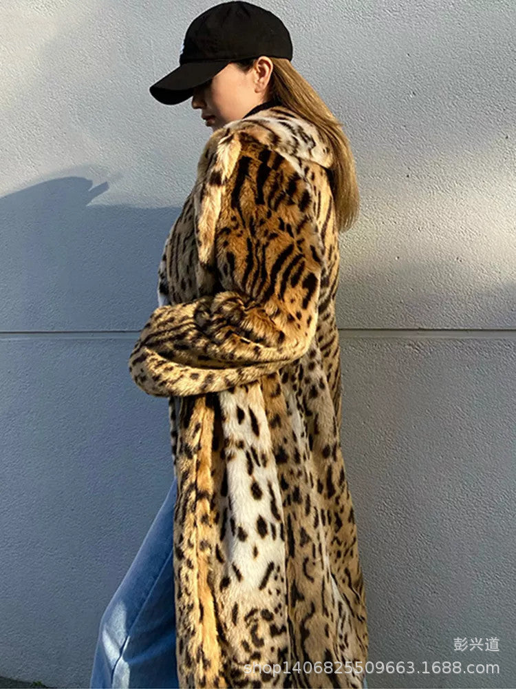 Leopard Print Faux Fur Coat for Women, Sizes S-XXXL