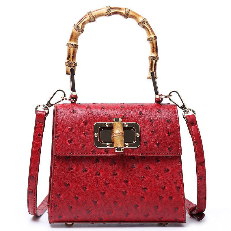 Trapezoid Bamboo PU Handbag with Lock – Portable Crossbody Shoulder Bag 18x8.5x16x11.5cm