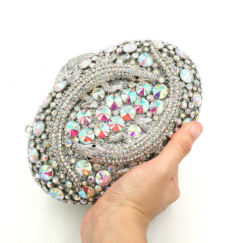 Women's Rhinestone Oval Clutch Evening Bag 20x14x8cm