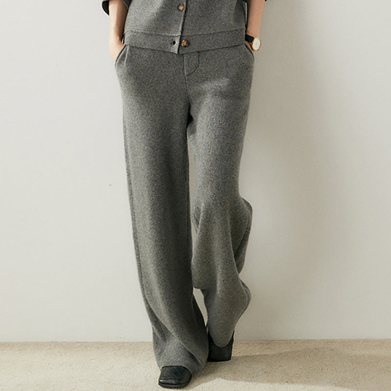 High-Waisted Thick Knitted Cashmere Wide-Leg Pants for Women