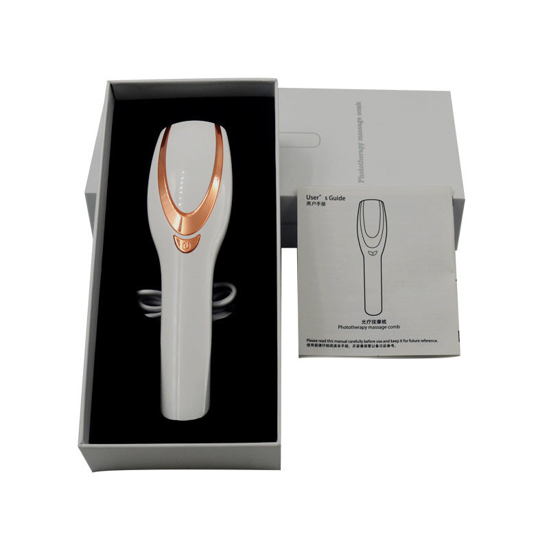 Stimulateur de croissance capillaire à lumière rouge et bleue avec USB, massage par vibration, 3 vitesses, blanc, 18x4,5x3cm