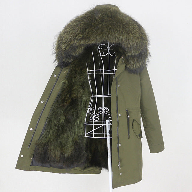 Women’s Winter Long Parka Coat with Real Fur Natural