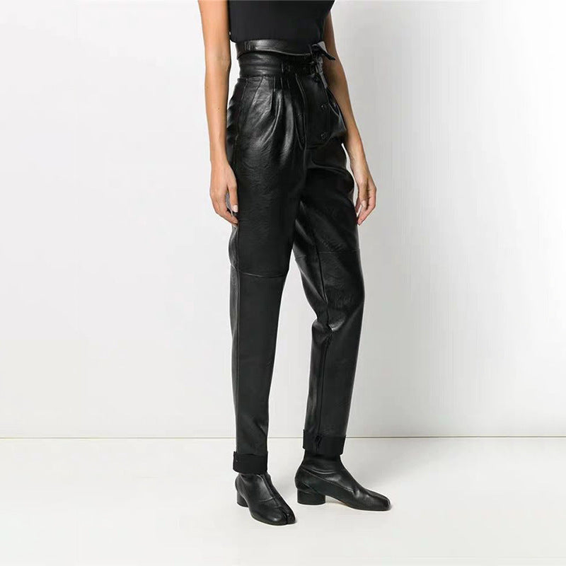 PU Leather Tapered Pants Street Harlem Style