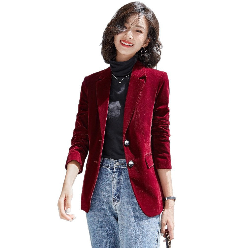Velvet Slim Fit Vintage Style Blazer Coat for Women