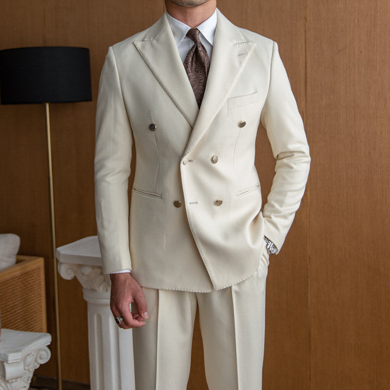 Costume croisé slim blanc cassé pour homme avec veste et pantalon