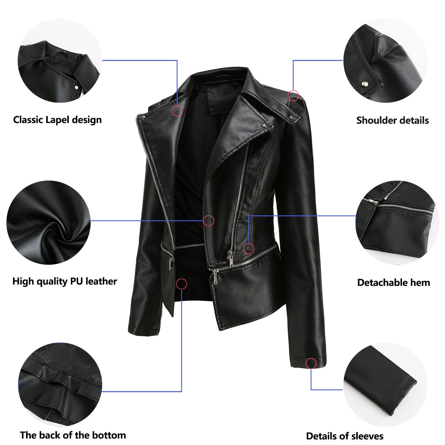Slim Fit Motorcycle Jacket in Faux Leather, Multiple Colors & Sizes