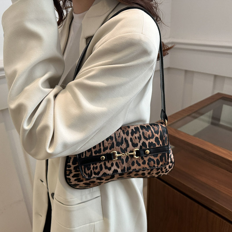 Leopard Print PU Shoulder Handbag for Women Light Luxury
