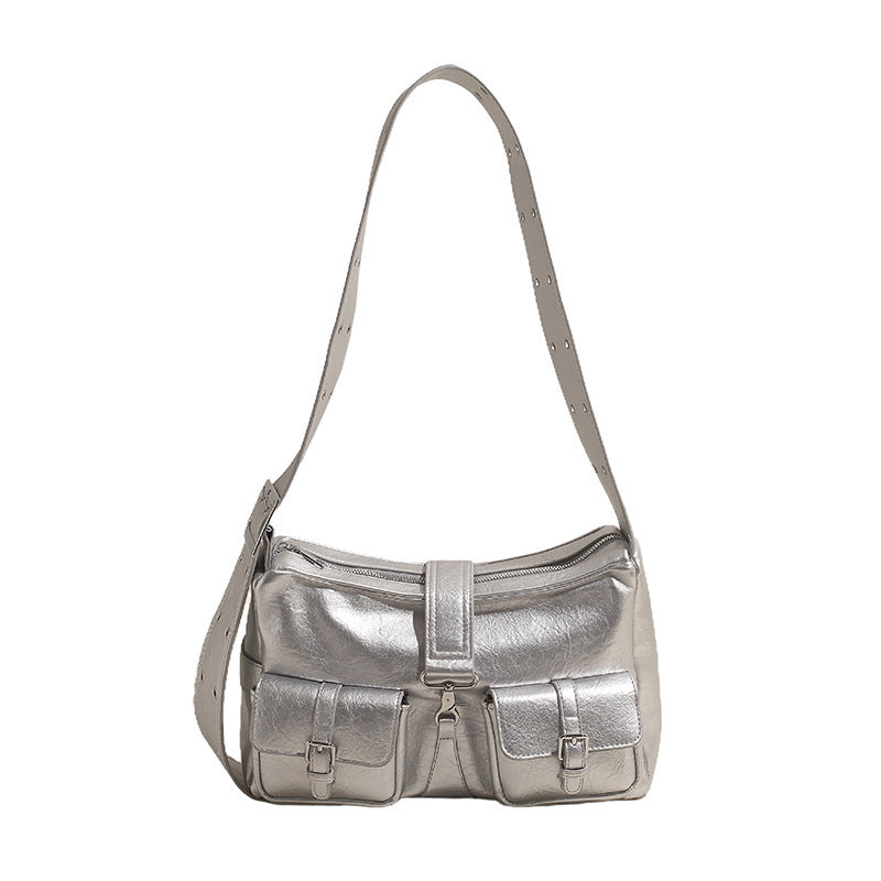 Large Capacity Locomotive Style Multi-Pocket Shoulder Bag 31x10x20