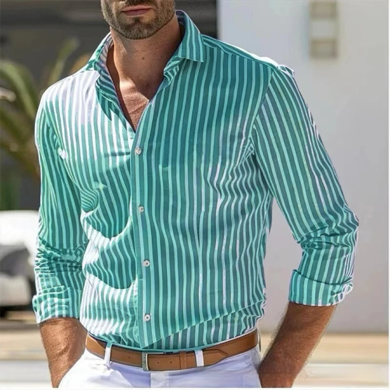 Men's Slim Striped Long Sleeve Shirt Youth Fashion