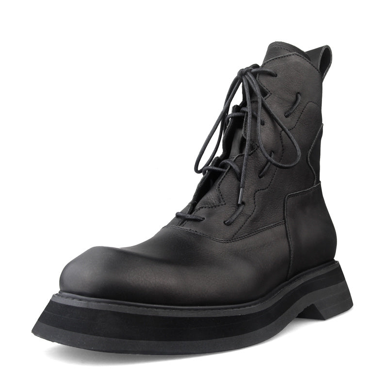 Men's Leather Boots Mid Top Platform Shoes Trend