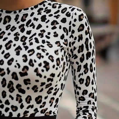 Elegant White Leopard-Print Slim Fit T-Shirt for Women, Perfect Base Layer