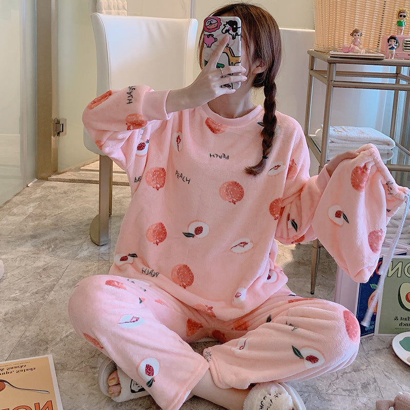 Coral Fleece Thickened Padded Winter Pajamas for Women