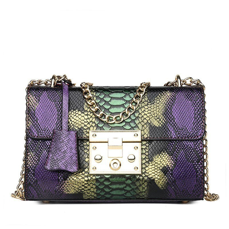 Petit sac carré à chaîne avec motif serpent