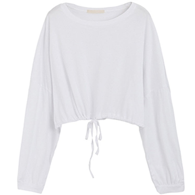 Haut blanc ample à manches longues et taille haute pour femme