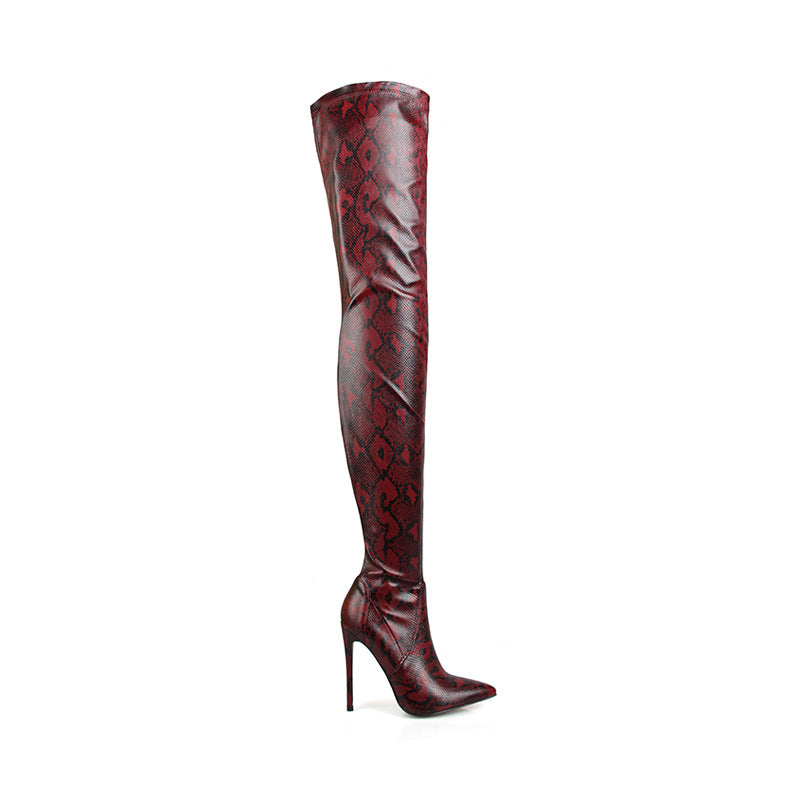 Women's Over The Knee Snakeskin Pointed Stiletto Heel Boots