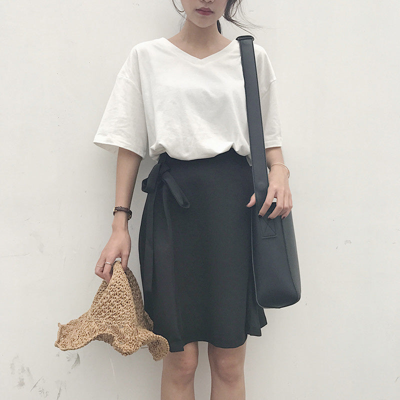 White V-Neck Short Sleeve T-Shirt Top