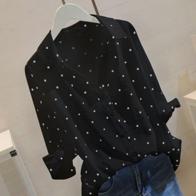 White polka dot shirt women's sleeves