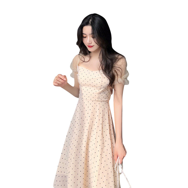 Polka-Dot Mesh Dress Polyester Fiber