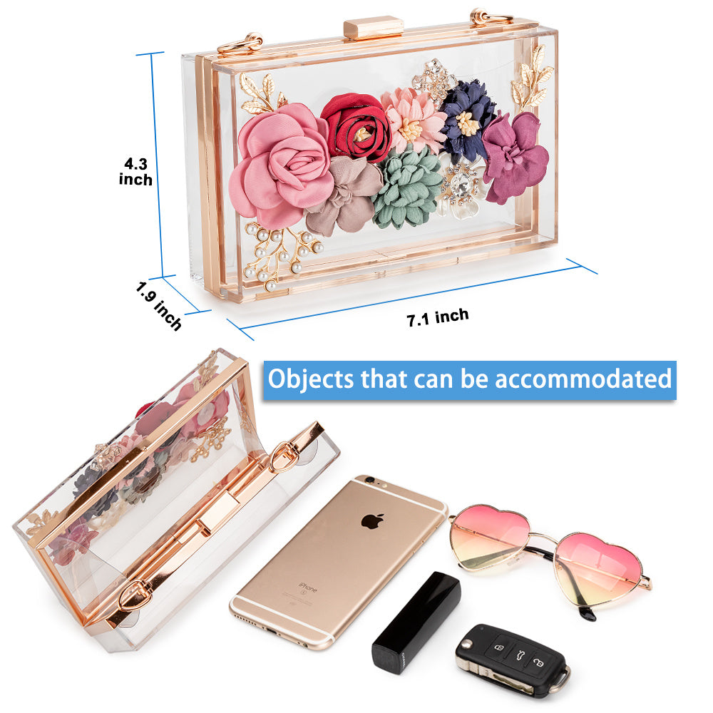 Transparent Flower Acrylic Square Bag for Women