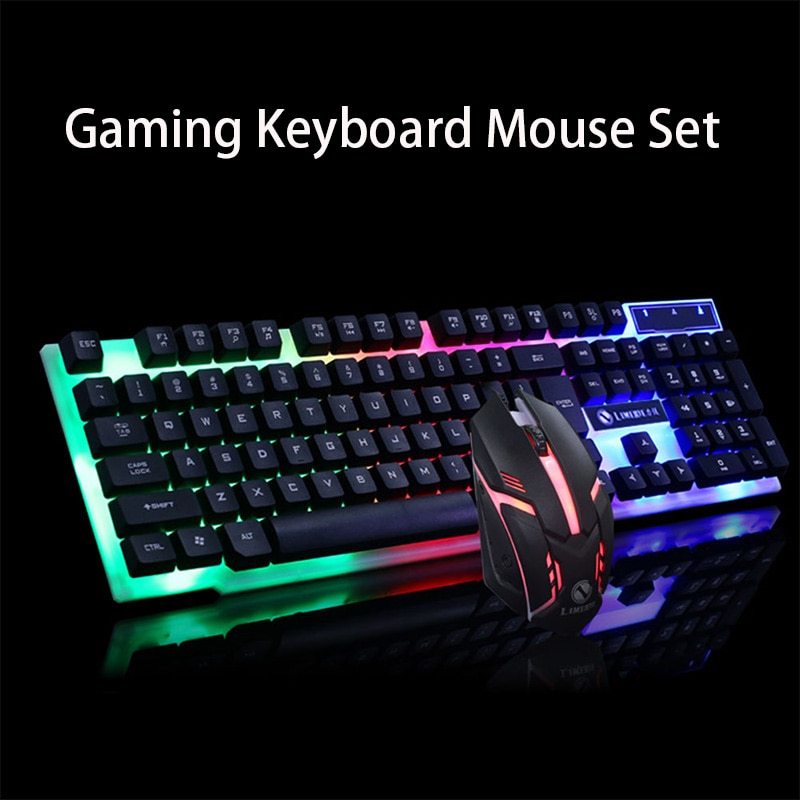 Gaming Keyboard and Mouse Set Wired USB Backlit Ergonomic 104 Keys 1600 DPI