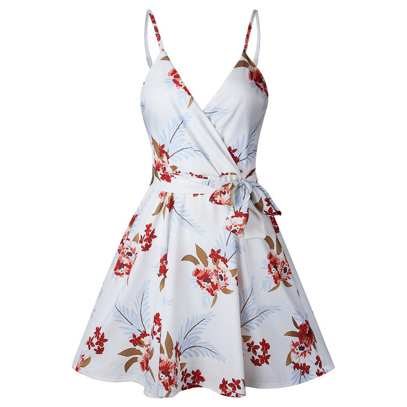 Summer Print V-Neck Sling Backless Women's Dress
