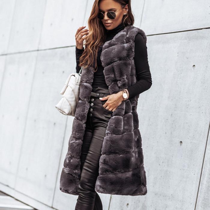 Short Real Fur Round Neck Vest Jacket