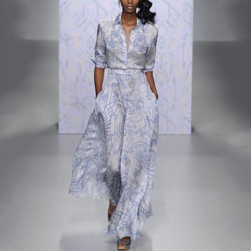 Sexy V-Neck Button-Down Printed Midi Pencil Dress