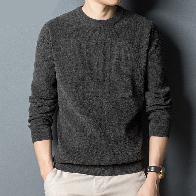 Thick Sweater Middle Aged Men's T-Shirt With Round Neck