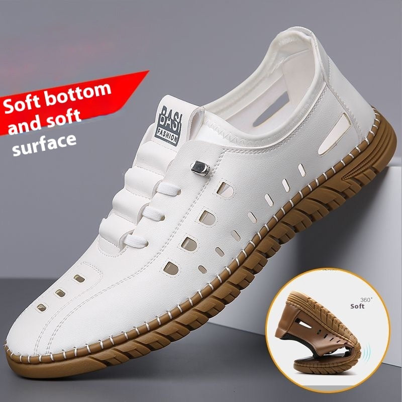 Men's Slip-On Leather Sandals Soft PVC Sole Breathable Waterproof