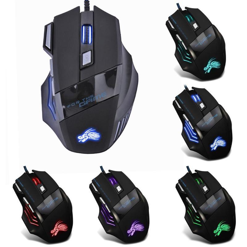Wired 5500DPI Optical Gaming Mouse with 7-Color LED Backlight, 7 Buttons USB for PC Laptop Desktop