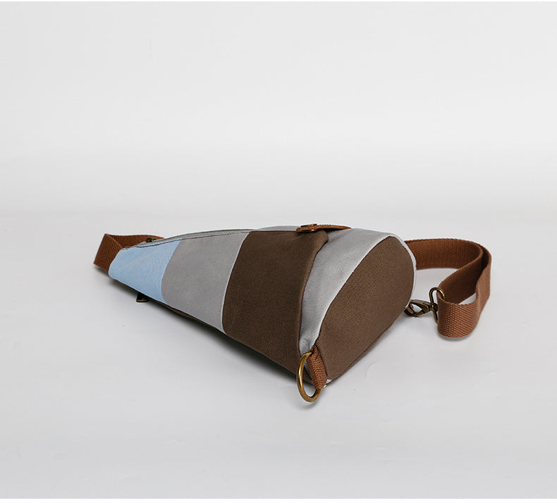 Canvas Chest Bag Crossbody Shoulder Bag with Geometric Pattern