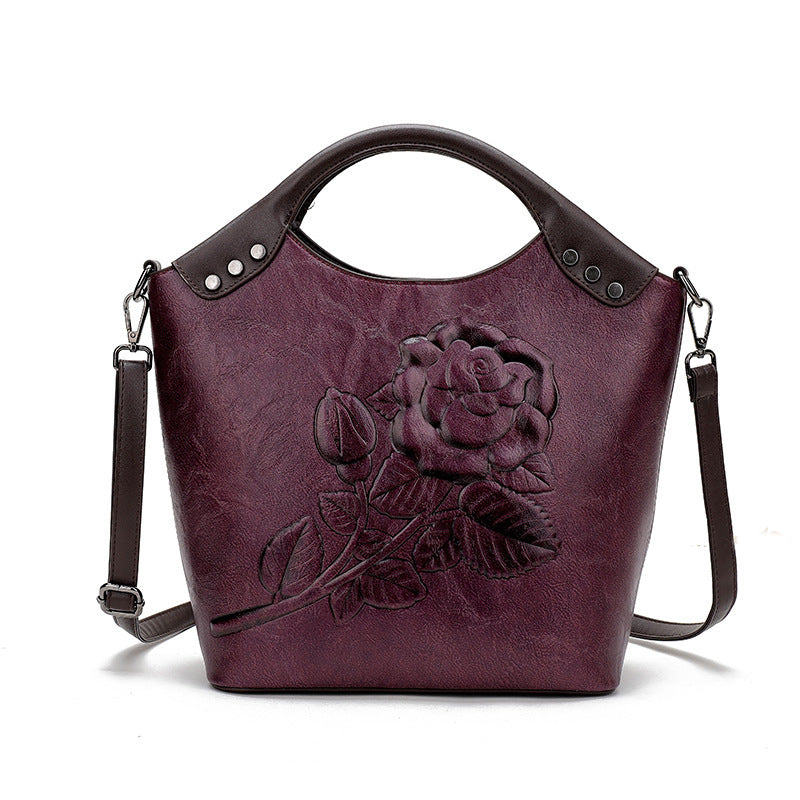 Embossed PU Bucket Shoulder Bag with Zipper, 36x37x13cm