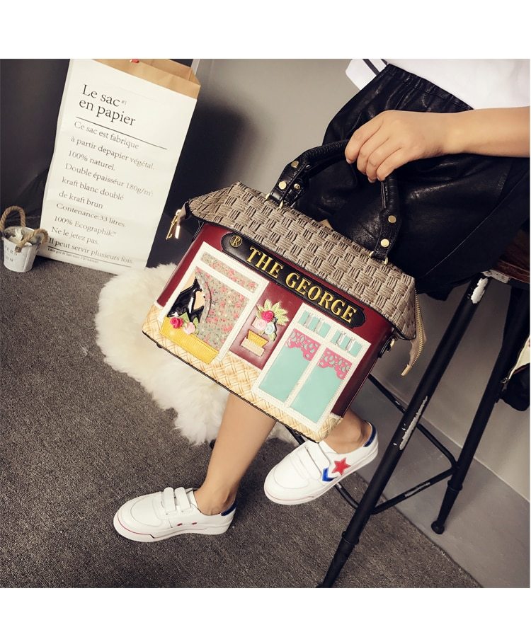 Sac Rétro Portable Fait Main en Cuir PU 28x14x25cm