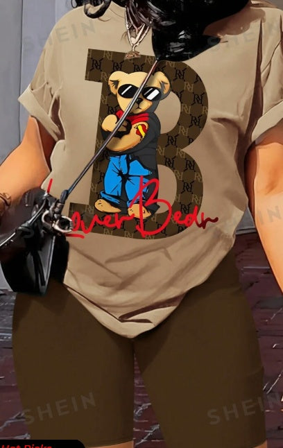 Slayr Bear Print T-Shirt And Solid Color Shorts 2pcs Set