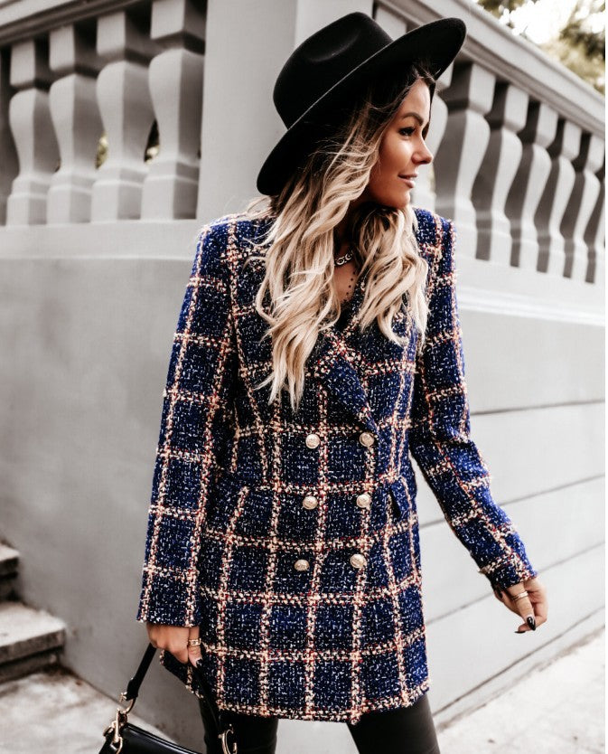 Long-Sleeve Double-Breasted Woolen Blazer Coat