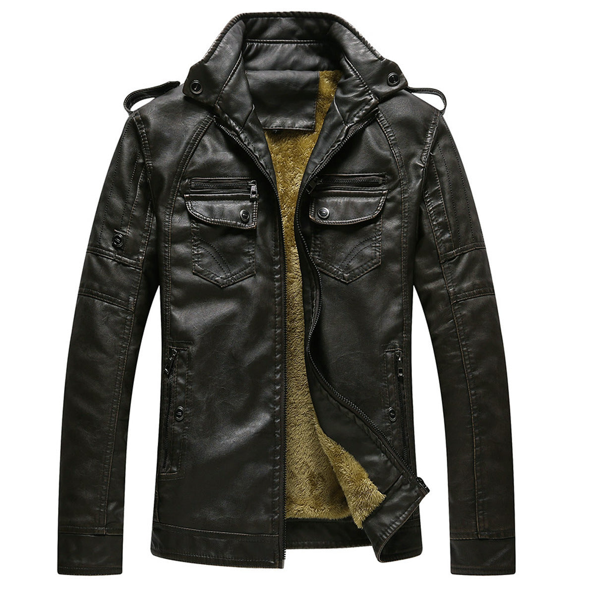 Men's Cowhide Leather Jacket with Velvet Lining Retro Washed Style