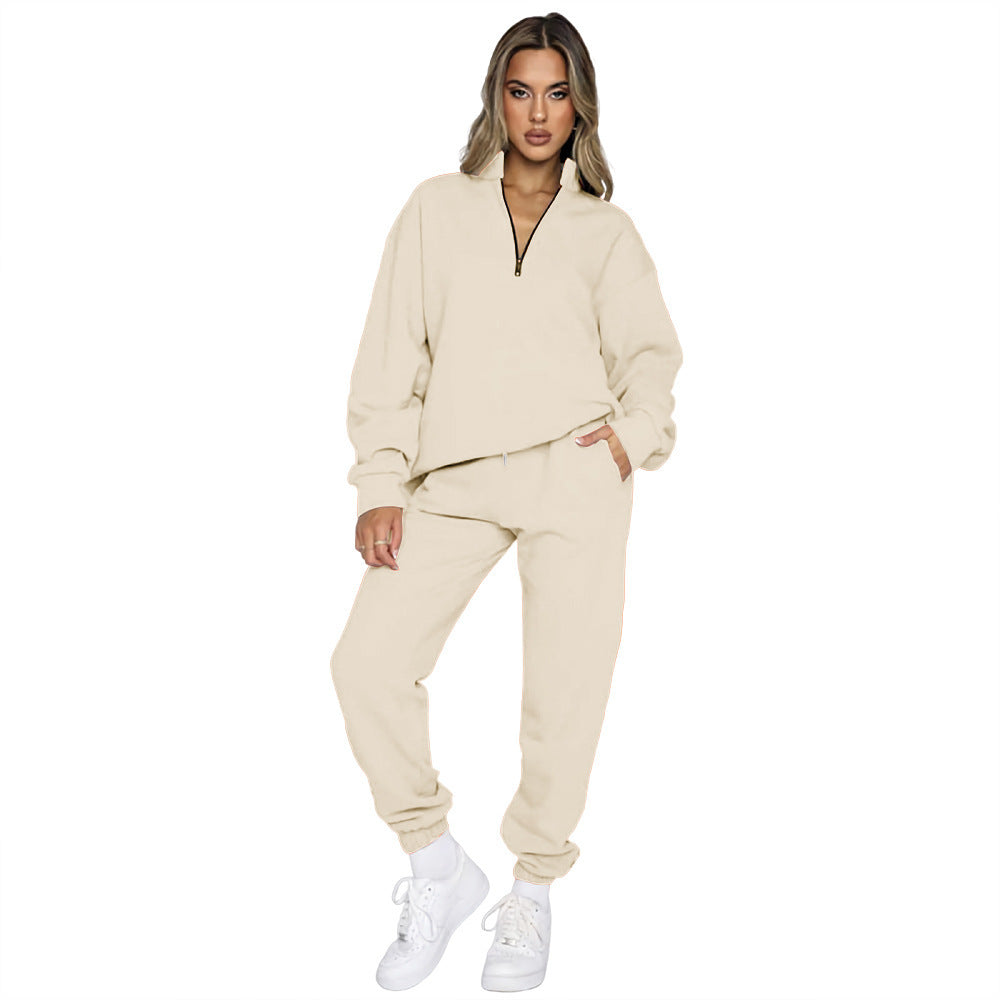 Women's Zipper Pullover Long Sleeve Sweater Two-Piece Set