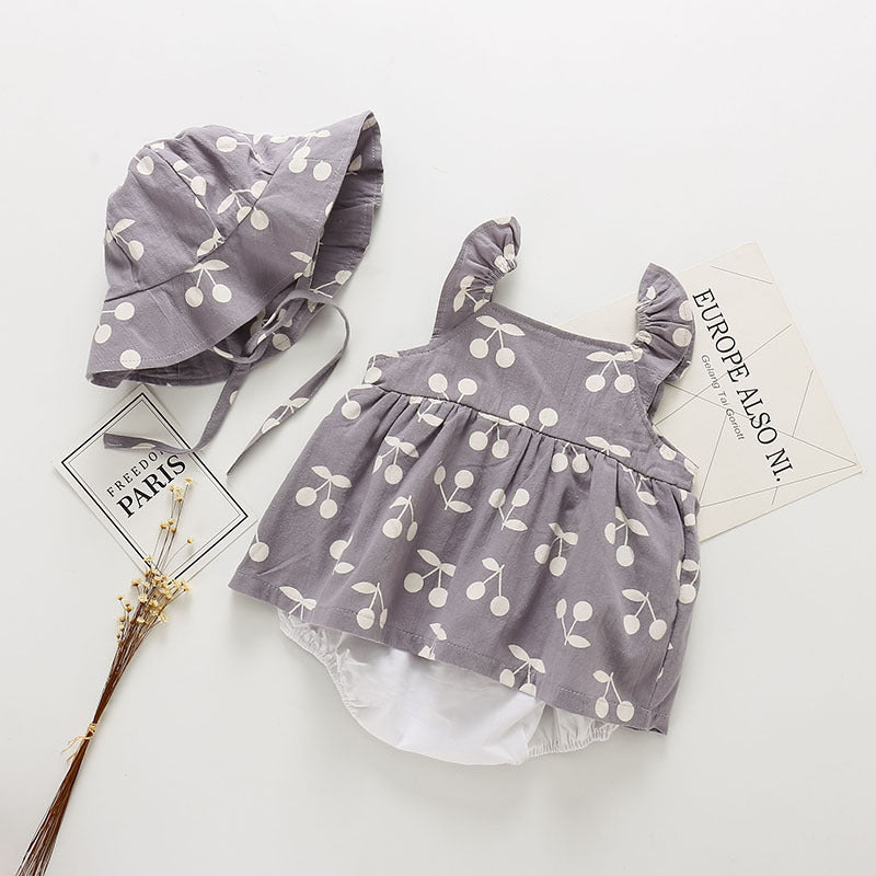 Newborn Girls Cotton Sleeveless Clothes with Detachable Hood in Gray & Pink, Sizes 66-100cm