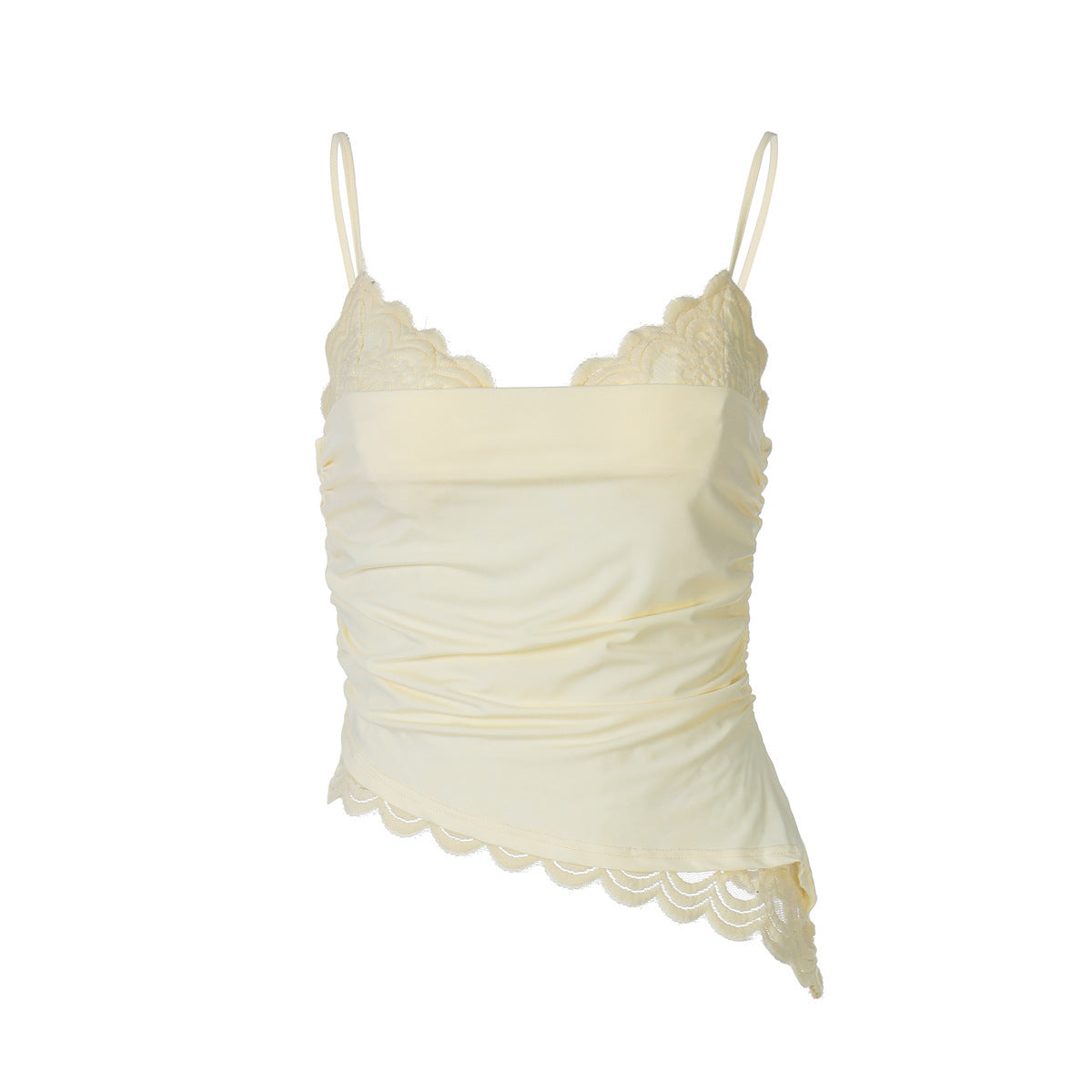 Top fin jaune clair en dentelle à col en V et bretelles fines