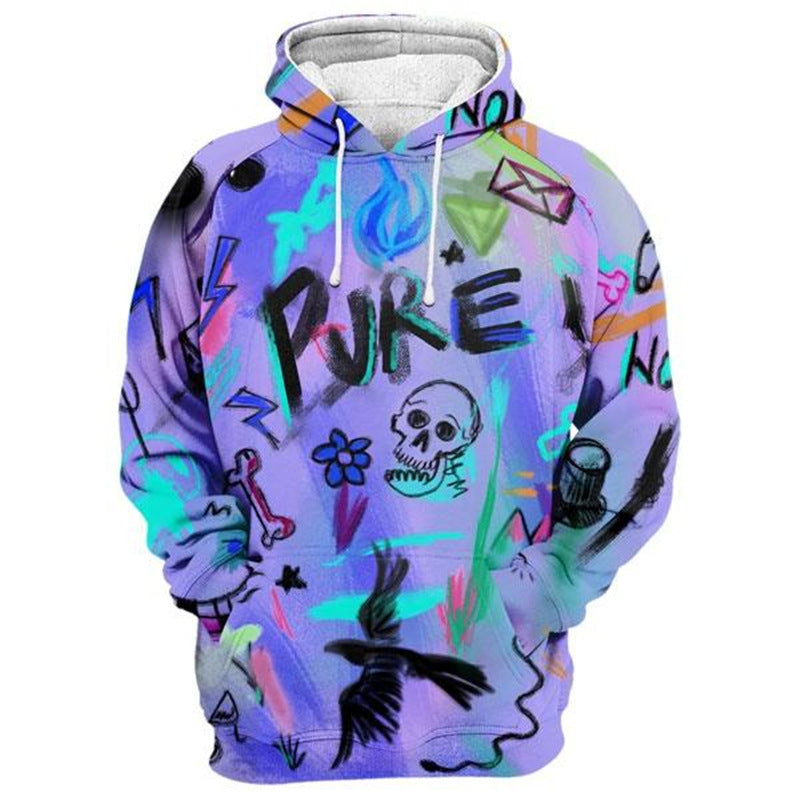 Painted Graffiti Skull Hoodie Polyester Fiber