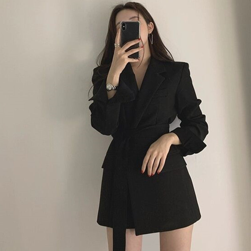 Petit blazer de costume coréen ajusté pour femme, style britannique