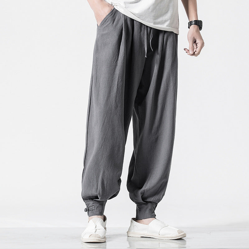 Pantalon sarouel ample décontracté en coton et lin