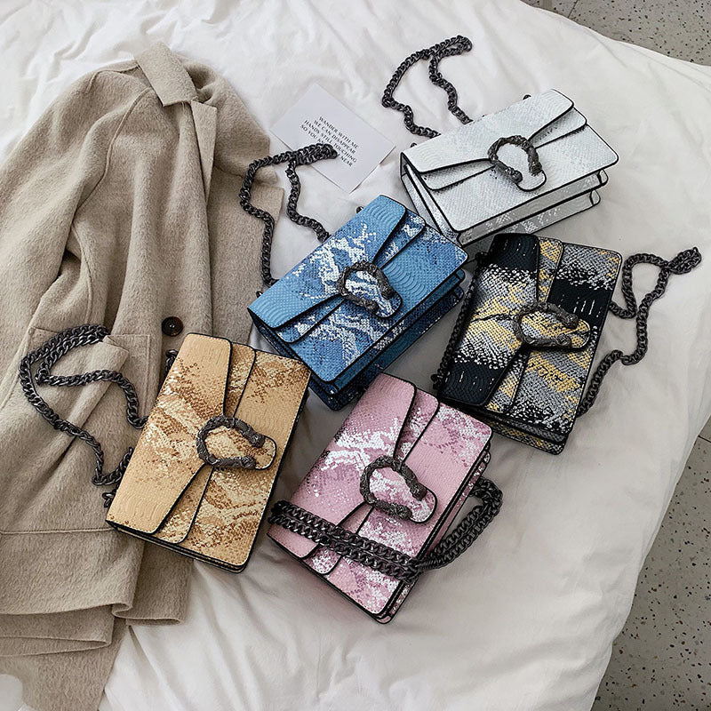 Snake Pattern PU Chain Crossbody Shoulder Bag