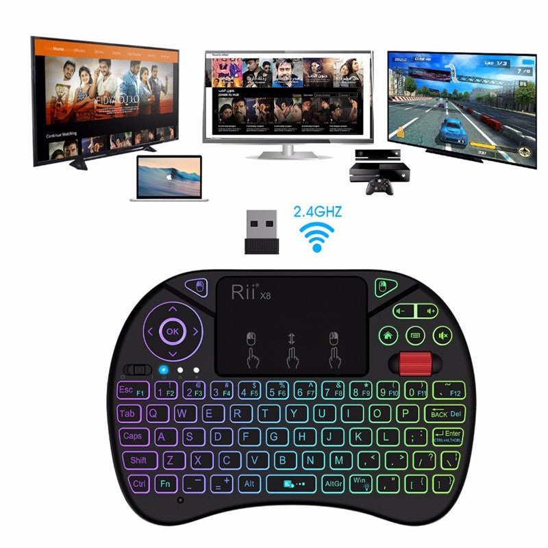 i8X Wireless Black Mini Keyboard with Touchpad and Dual Mouse Buttons